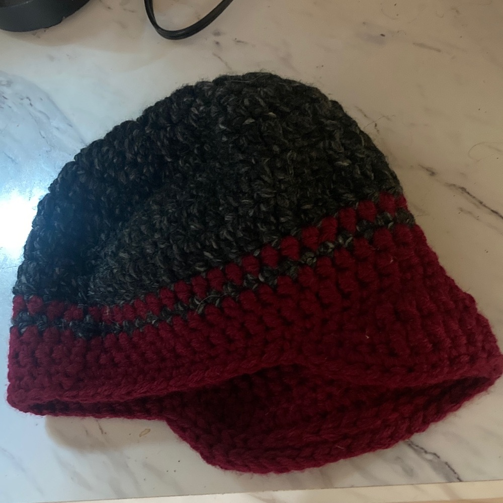 Handmade Knit Beanie in Black and Red